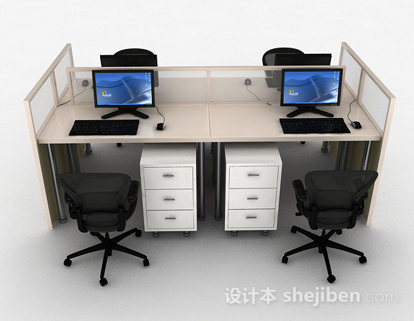 现代风格木质办公桌椅组合3d模型下载