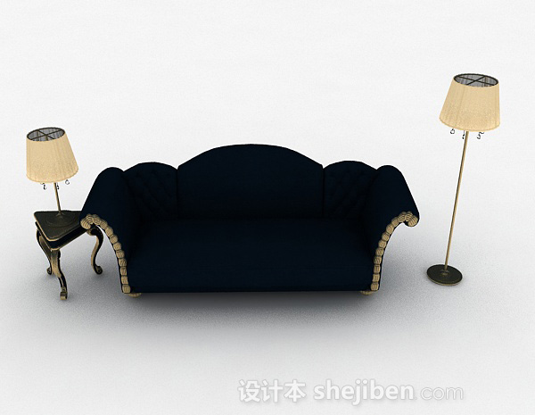 欧式风格欧式蓝色双人沙发3d模型下载