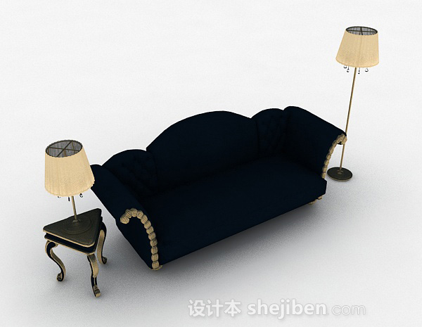 欧式蓝色双人沙发3d模型下载