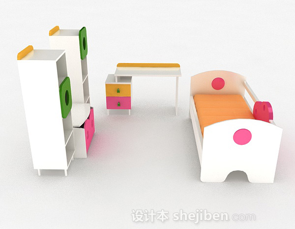 现代风格多彩木质组合儿童床3d模型下载