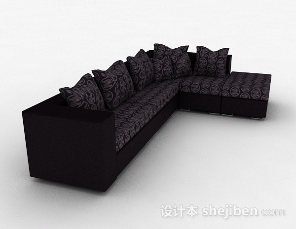 黑色花纹多人沙发3d模型下载