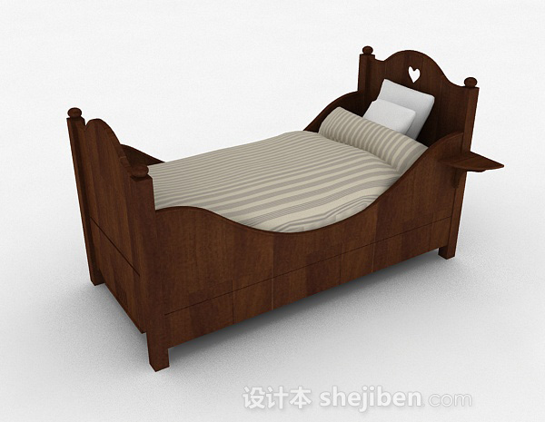 现代风格现代时尚棕色儿童单人床3d模型下载