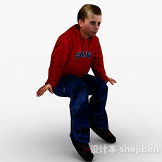 外国运动男孩坐姿3d模型下载