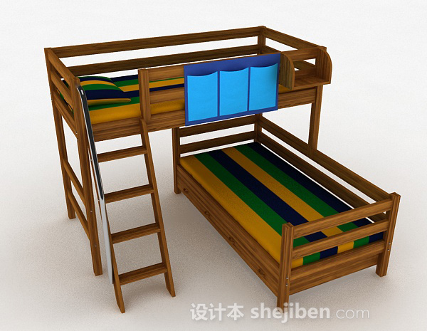 棕色木质条纹双层床3d模型下载