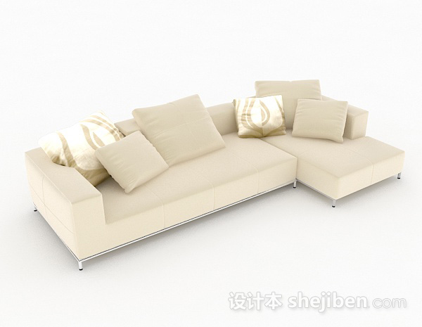 浅黄色多人沙发3d模型下载