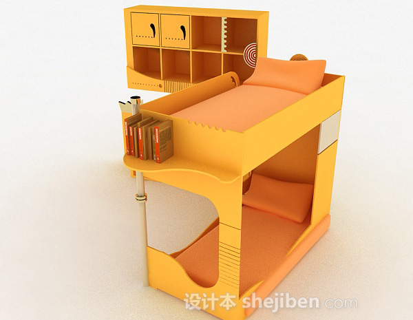 现代风格暖黄色组合上下层单人床3d模型下载