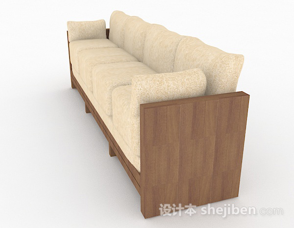 免费田园木质棕色多人沙发3d模型下载