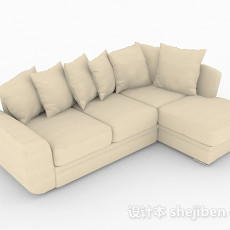 浅棕色多人沙发3d模型下载