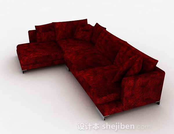 免费暗红色家居多人沙发3d模型下载