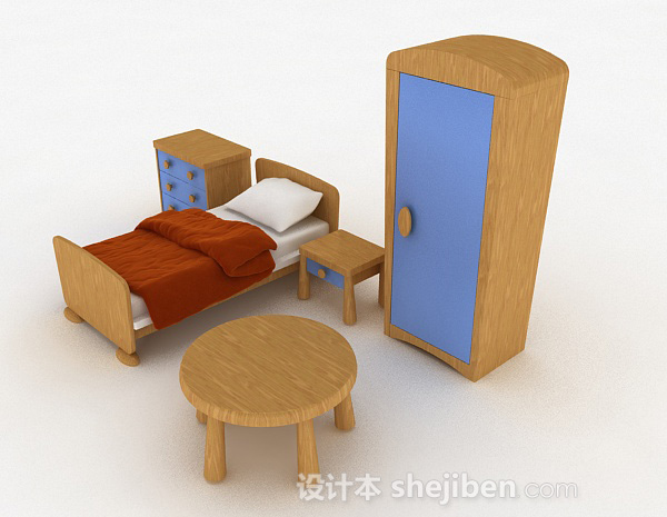 免费现代风组合单人床3d模型下载