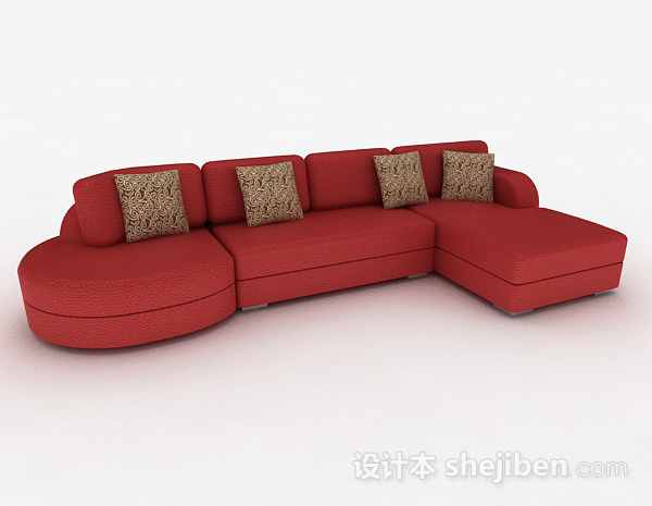 免费红色简约多人沙发3d模型下载