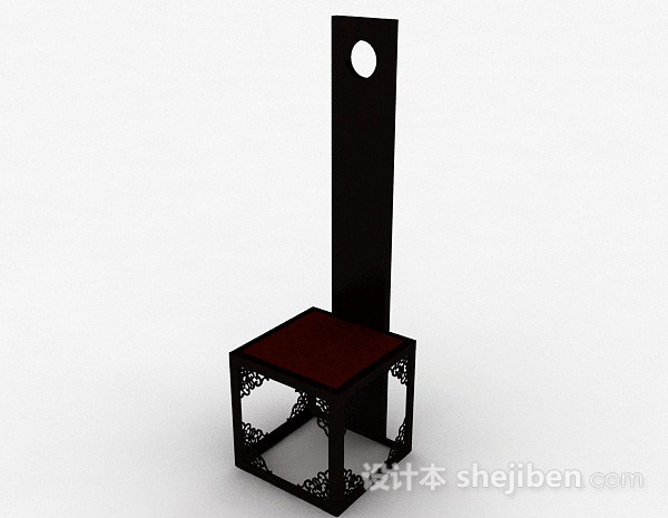 免费中式方形雕刻木椅3d模型下载