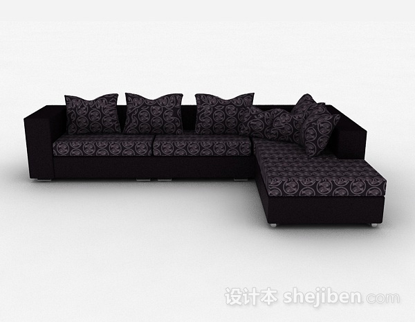 现代风格黑色花纹多人沙发3d模型下载