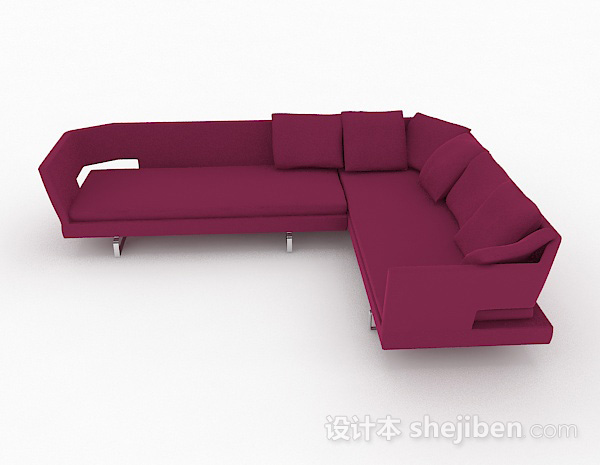 现代风格玫红色多人沙发3d模型下载