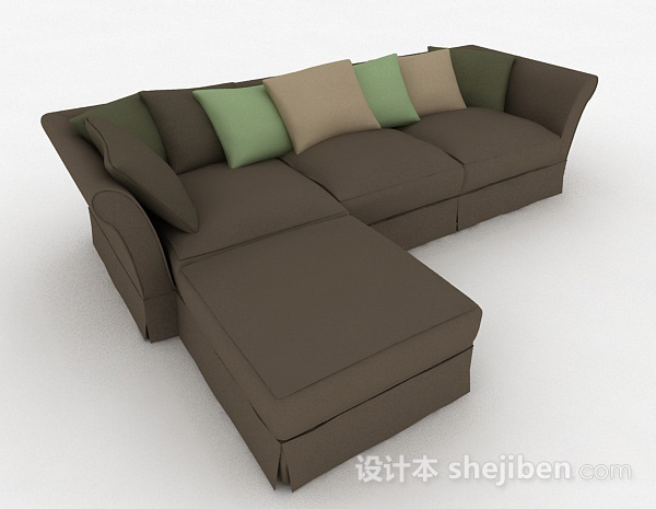 免费棕色多人沙发3d模型下载