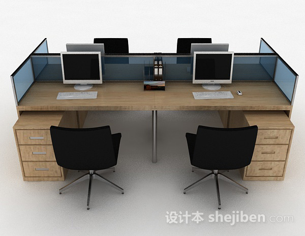 现代风格棕色木质办公桌椅组合3d模型下载