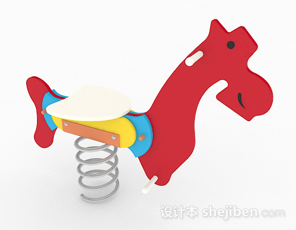 免费红色海马单车儿童弹簧3d模型下载