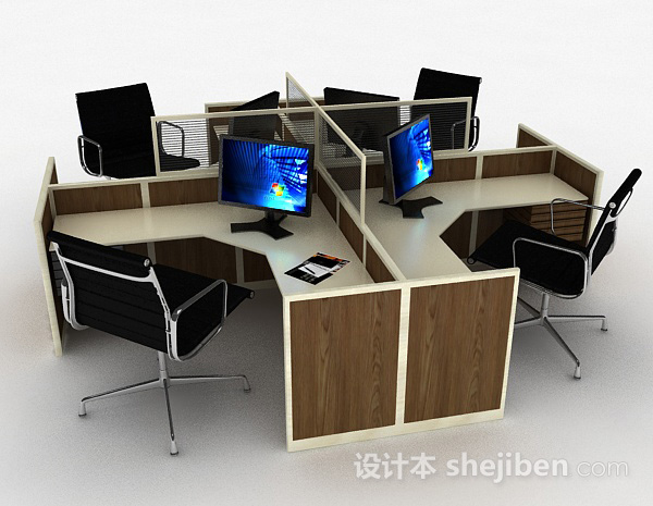 设计本棕色木质办公桌椅组合3d模型下载