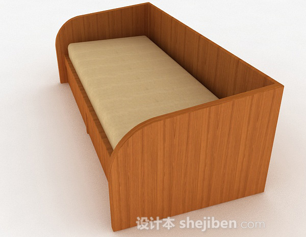 免费浅棕色木纹单人床3d模型下载