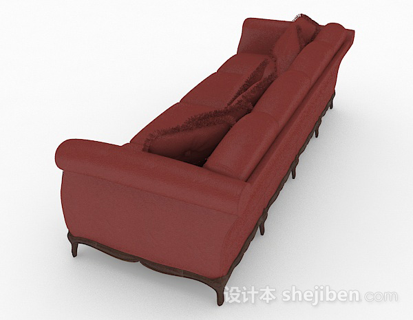 设计本欧式红色多人沙发3d模型下载