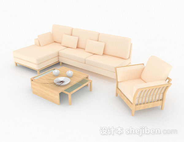 免费米黄色组合沙发3d模型下载