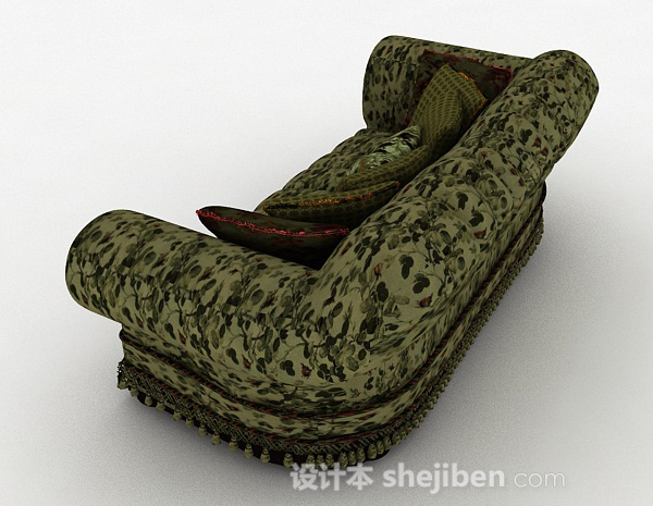 设计本田园绿色花纹双人沙发3d模型下载