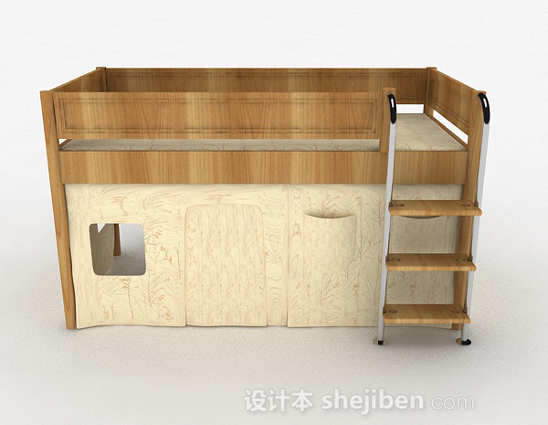 现代风格棕色木质单人床3d模型下载