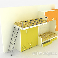 现代风绿色木质上下层床3d模型下载