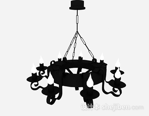 设计本欧式黑色金属圆形造型吊灯3d模型下载