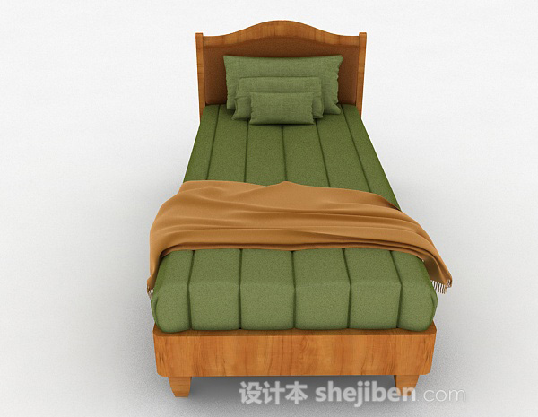 现代风格绿色木质单人床3d模型下载
