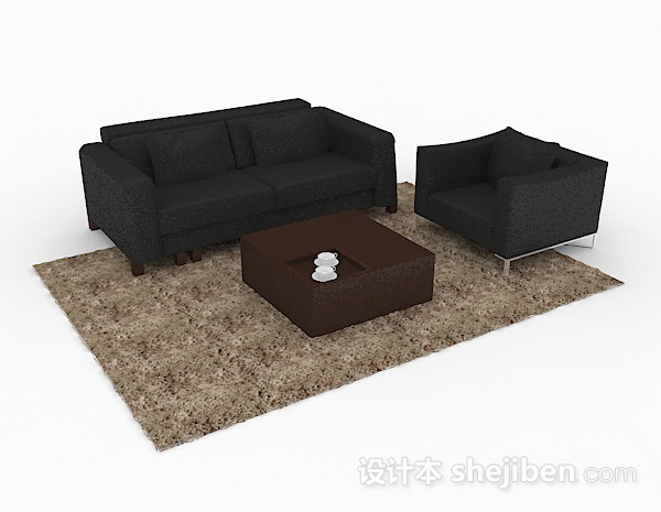 黑色办公组合沙发3d模型下载