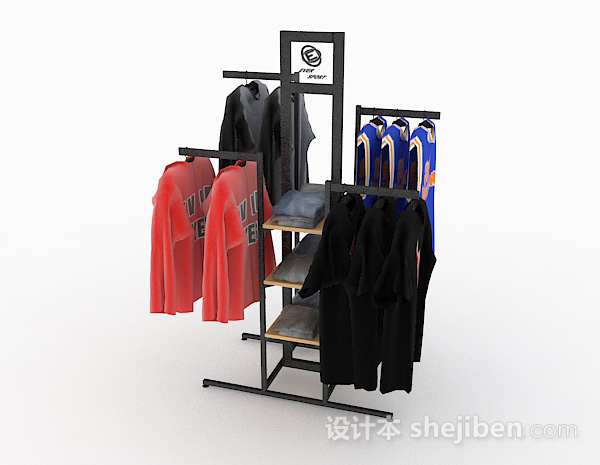 免费商城黑色衣服展示架3d模型下载