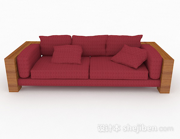 田园风格田园红色双人沙发3d模型下载