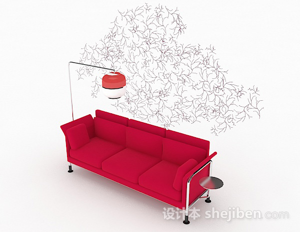 现代风格简约家居红色多人沙发3d模型下载