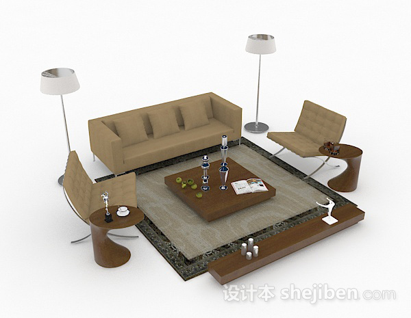 家居简约棕色组合沙发3d模型下载