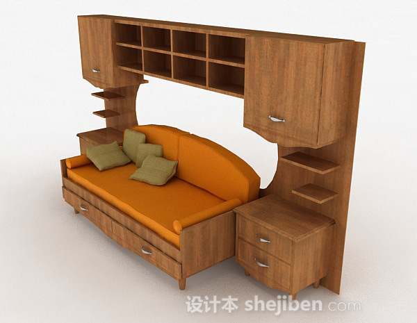 木质家居棕色双人沙发3d模型下载