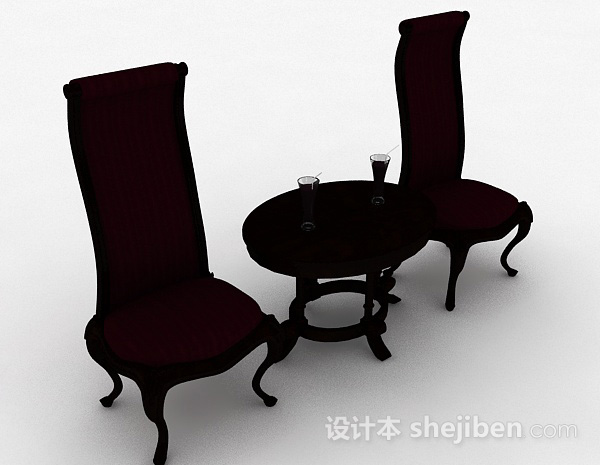 紫红色欧式木椅3d模型下载