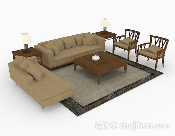 家居木质棕色组合沙发3d模型下载
