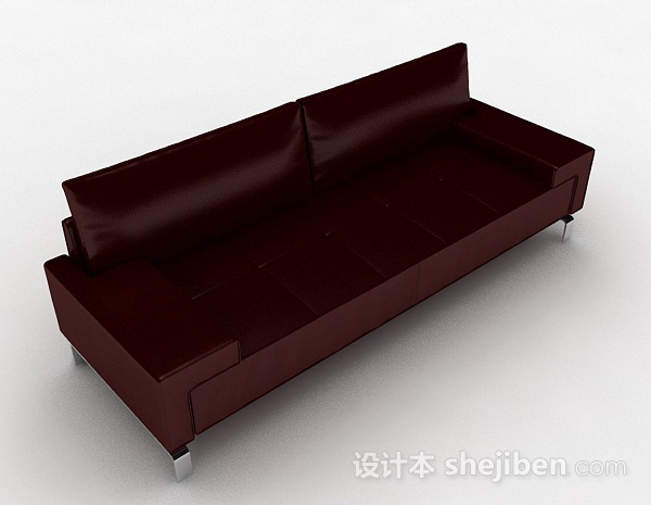 暗红色简约多人沙发3d模型下载