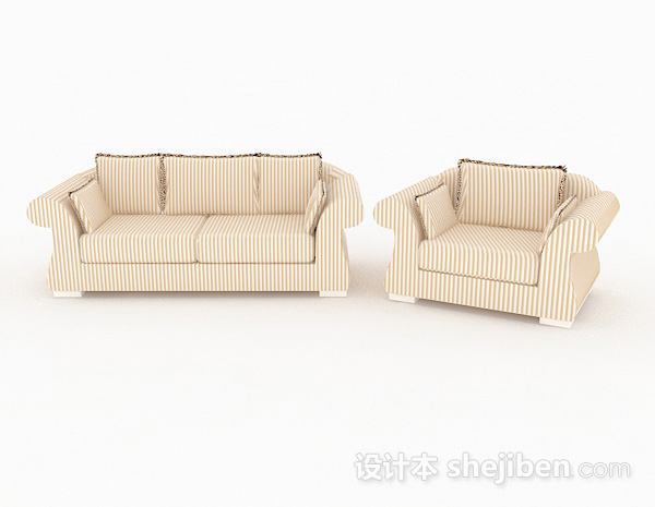 田园风格田园条纹黄色组合沙发3d模型下载