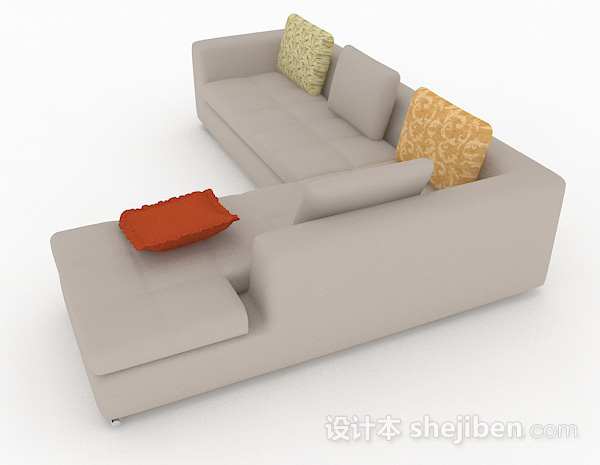 免费灰棕色多人沙发3d模型下载