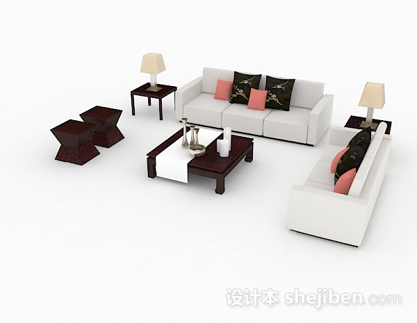 现代风格白色家居简约组合沙发3d模型下载