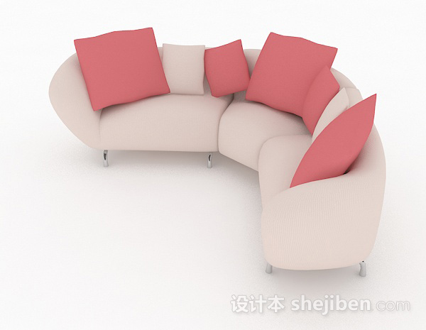 现代风格粉色多人沙发3d模型下载