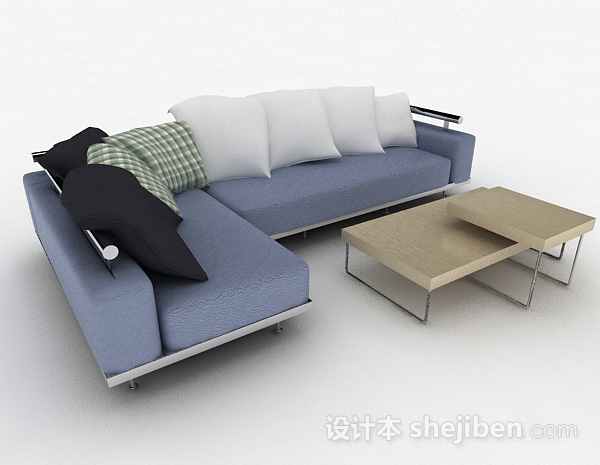 免费现代蓝色清新多人沙发3d模型下载