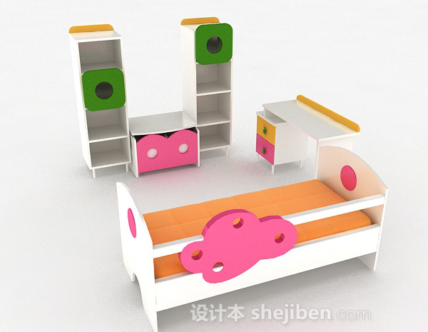 免费多彩木质组合儿童床3d模型下载