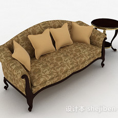 欧式棕色双人沙发3d模型下载