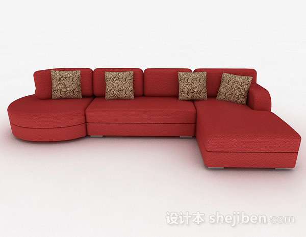 现代风格红色简约多人沙发3d模型下载