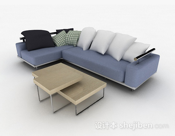 现代蓝色清新多人沙发3d模型下载