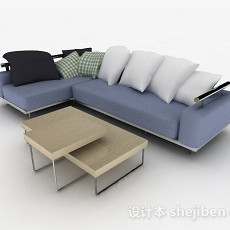现代蓝色清新多人沙发3d模型下载