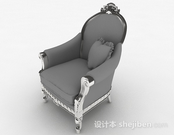 欧式灰色单人沙发3d模型下载